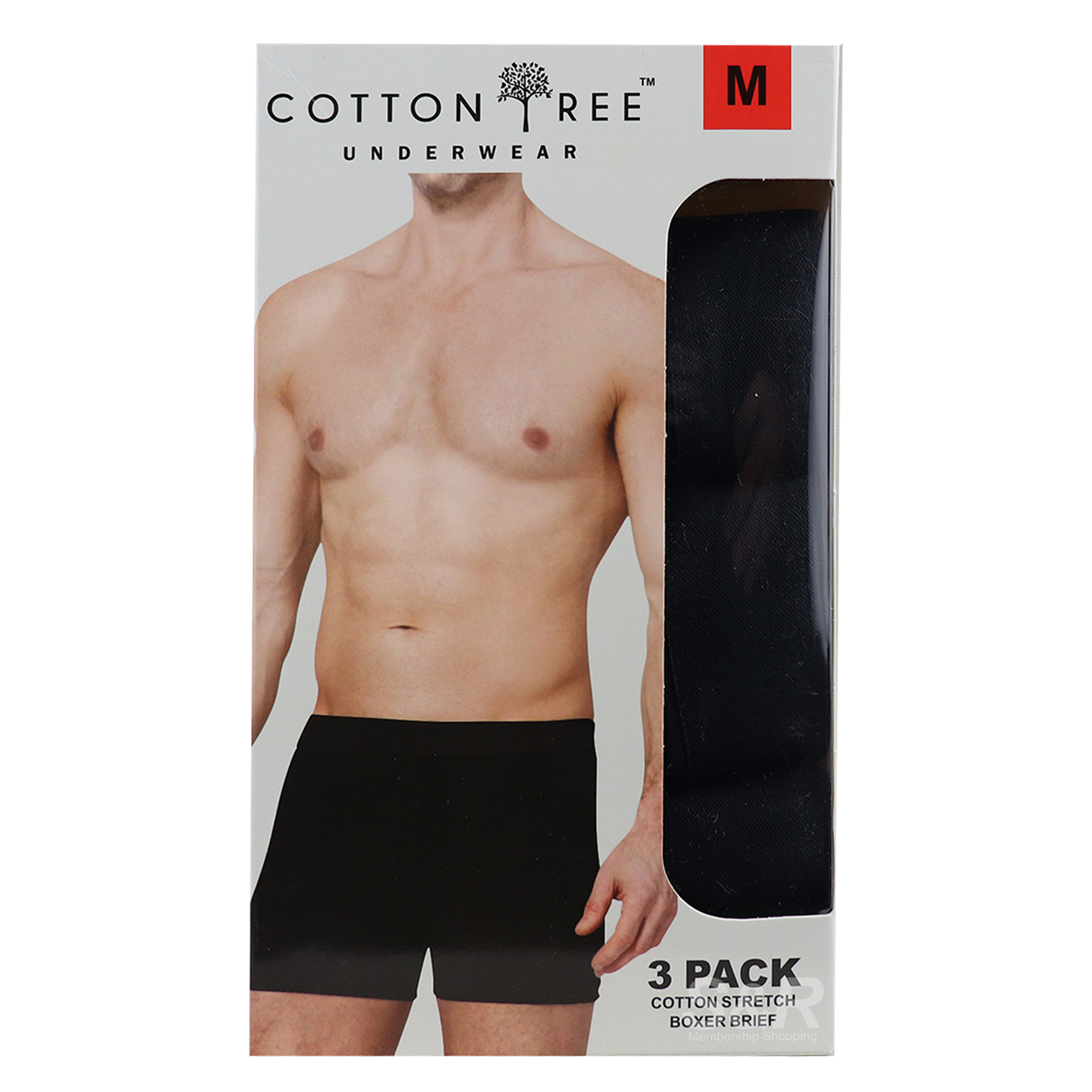 Cotton Tree Mens Boxer Brief Black 3-Pack Medium